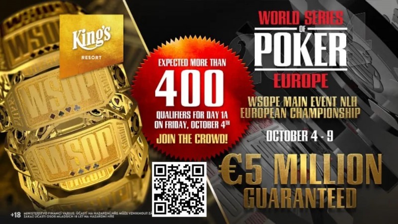 WSOPE定档九月，包含15场金手链赛事，主赛保底500万欧元！