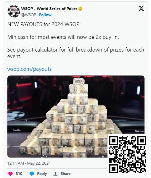 2024年WSOP奖金结构升级，蕞低可拿到两倍门票钱